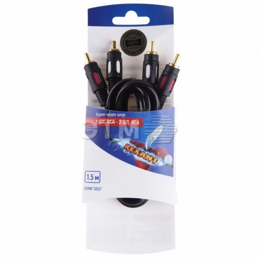 Шнур 2RCA - 2RCA, 1.5 м, GOLD