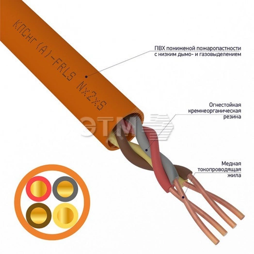 Кабель огнестойкий КПСнг(А)-FRLS 2x2x0,50 кв.мм, 200 м