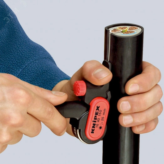 Стриппер для круглого кабеля режимы реза: по окружности и продольный зачистка: >  25 мм L-150 мм усиленная рукояткой из полиамида армированного фиберглассом KN-1640150