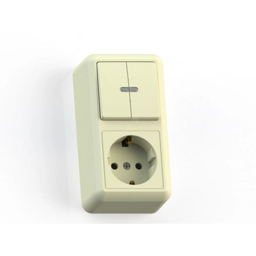 ОПТИМА Блок комбинированный о/у выключатель 2-хклавишный с подсветкой+розетка 2К+З БКВР-433, сл.кость