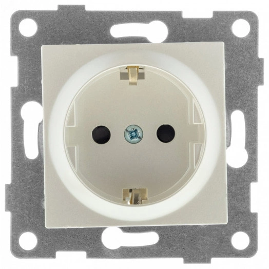 Ugra Розетка одинарная, с боковым заземляющим контактом, с защитой от проникновения, скрытая установка, 16А, 250В.  жемчуг