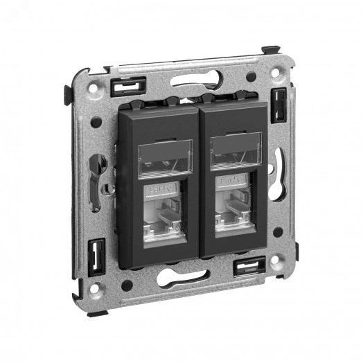 Компьютерная розетка RJ-45 в стену, кат.5e двойная экранированная,''Avanti'', ''Черный матовый''