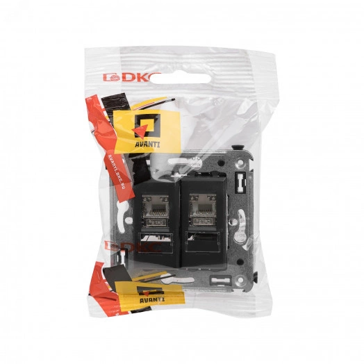 Компьютерная розетка RJ-45 в стену, кат.5e двойная экранированная,''Avanti'', ''Черный матовый''