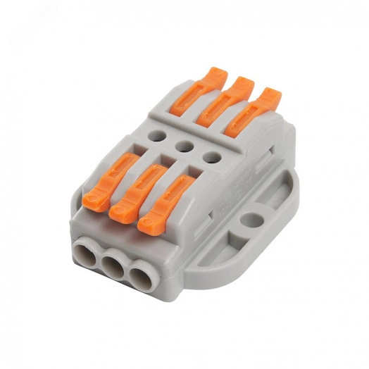 Клемма монтажная для фазных проводников, 3 контактные группы (1 ввод, 1 вывод на полюс)