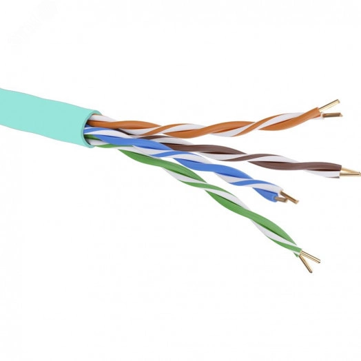 Витая пара категории 6A неэкранированный, U/UTP, 4 пары, нг(А)-LSLTx,цвет внешней оболочки аква, катушка 500 м