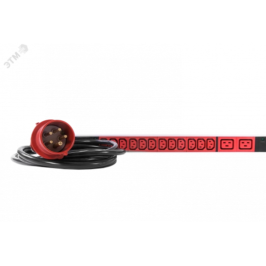 Блок розеток вертикальный, мониторинг, измерение, 3 фазы 16А, 24C13, 6C19, 1420 мм, вх IEC 309, шнур 3м