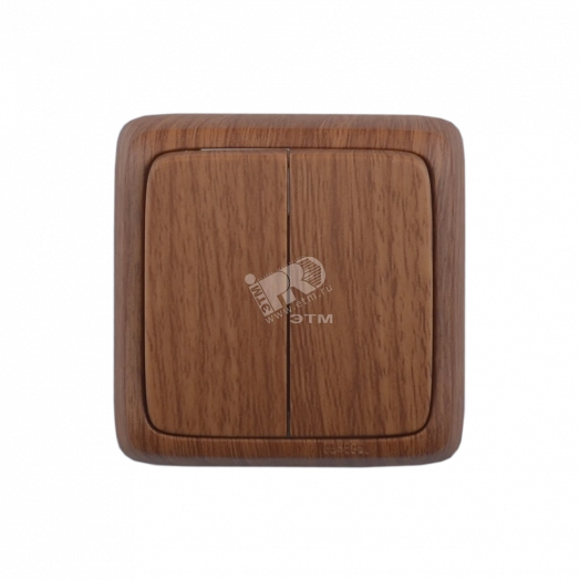 Выключатель двухклавишный наружный с изоляционной пластиной с индикацией дуб 10А