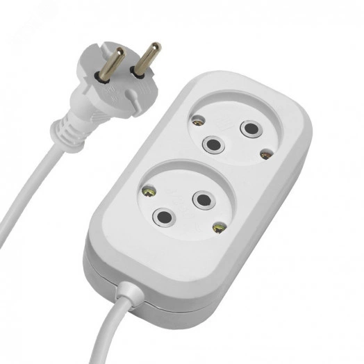 Удлинитель двухместный б/з 2x0,75, 3м, серия Home, белый, Stekker