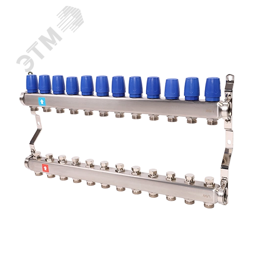 Коллекторная группа с ручными регулировочными клапанами 1' х 12 выходов 3/4' НР евроконус