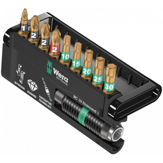 Набор бит с битодержателем Bit-Check 10 Diamond 1 алмазное покрытие 10 предметов