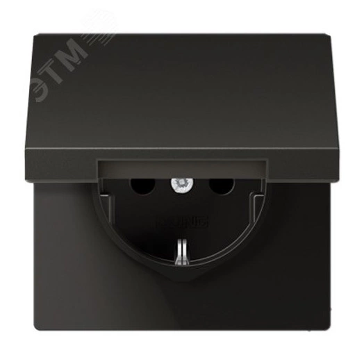 Штепсельная розетка SCHUKO одинарная, с заземлением, с шторками, с откидной крышкой, 16A, 250В  (механизм + накладка, без рамки). Серия LS990  Материал- металл  Цвет- антрацит