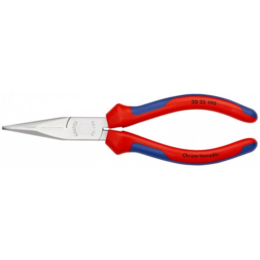 Длинногубцы плоскокруглые рифлённые губки 50 мм L-190 мм хромированные двукомпонентные рукоятки KN-3025190