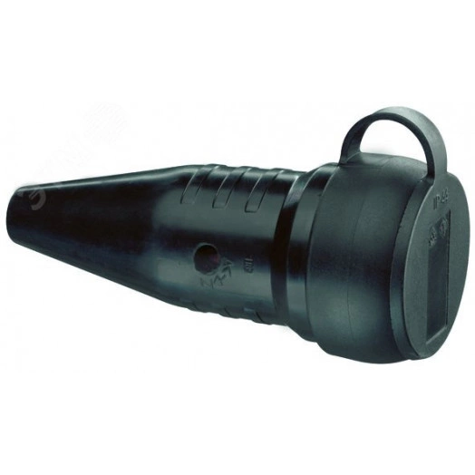 Кабельная розетка прямой ввод с манжетой и крышкой из натуральной резины IP44 16A 2P+E 250V, чёрный