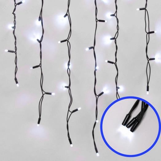 Бахрома с эффектом мерцания 3м Белый свет Провод черный ULD-B3010-200/TBK WHITE IP67