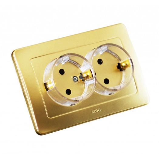 Розетка двойная скрытая с заземлением со шторками (стакан) золото