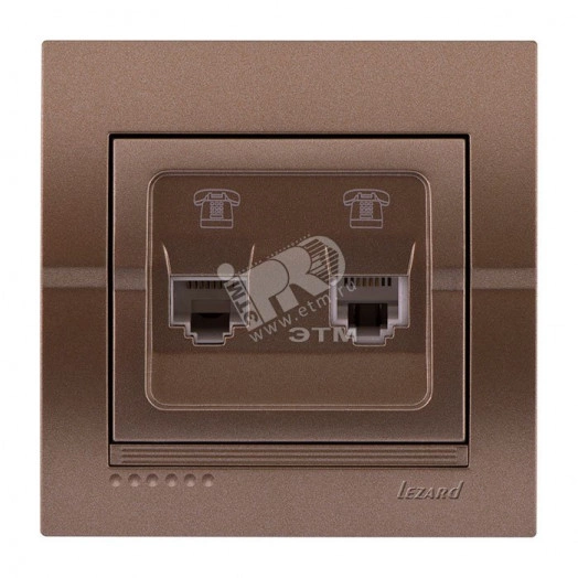 DERIY Розетка телефонная двойная евро светло-коричневая металлик