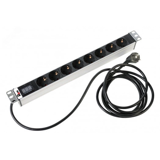 Блок розеток Rem-16 с амперметром 8 Schuko 16A 19' шнур 3 м R-16-8S-AM-440-3