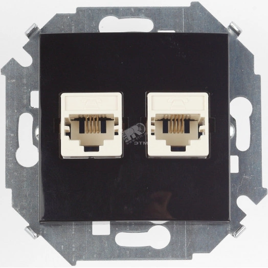 Розетка компьютерная двойная RJ45 категория 5е черный глянец