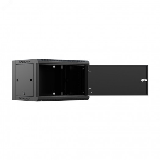 Шкаф настенный телекоммуникационный NTSS W 6U 600х600х370мм, 2 профиля 19, дверь сплошная металл, боковые стенки съемные, разобранный, черный RAL 9005