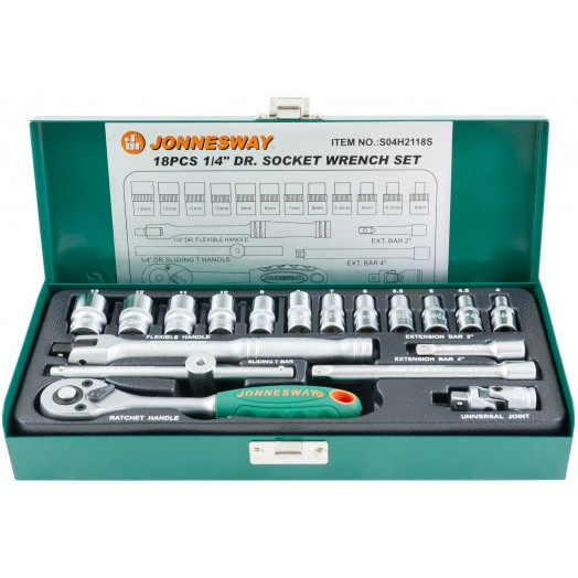 Набор головок торцевых 1/4''DR, 4-13 мм, 18 предметов
