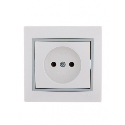 Розетка 1-м СП Mira 16А IP20 без заземл. с сер. вставкой керамика бел. LEZARD 701-0215-121
