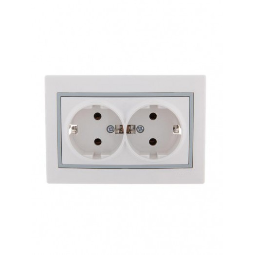 Розетка 2-м СП Mira 16А IP20 с заземл. с сер. вставкой керамика бел. LEZARD 701-0215-127