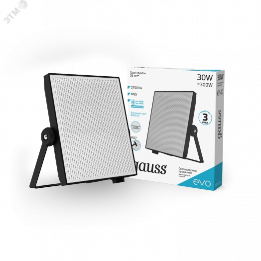 Прожектор светодиодный LED ДО 30 Вт 2700 Лм 6500К IP65 159х134х28 мм EVO Gauss