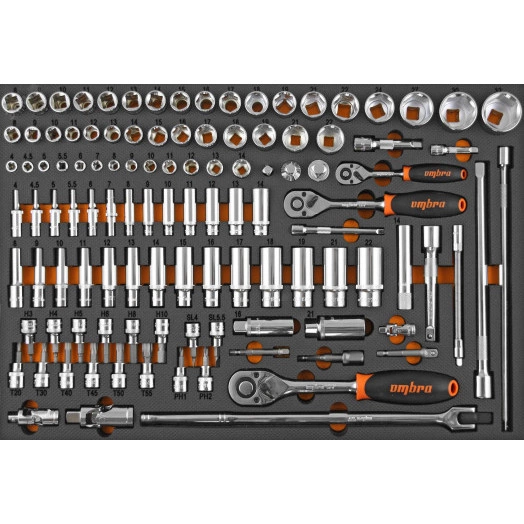 Набор головок торцевых 1/4'', 3/8'', 1/2'' DR с аксессуарами в EVA ложементе 560x375 мм, 111 предметов
