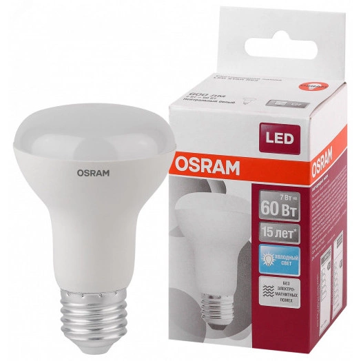 Лампа светодиодная LED 7Вт Е27 STAR R63 (замена 60Вт), нейтральный белый свет Osram