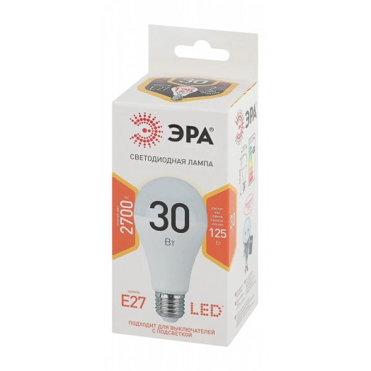 LED лампа A65-30W-827-E27 ЭРА (диод, груша, 30Вт, тепл, E27) (10/100/1200)