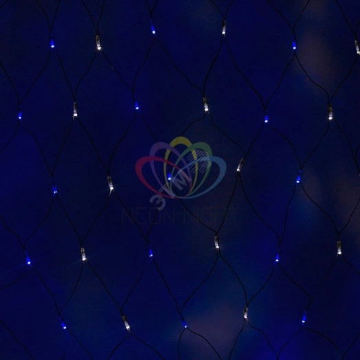 Гирлянда-сеть профессиональная светодиодная 2.5 х 2.5м свечение с динамикой черный провод белый/синий