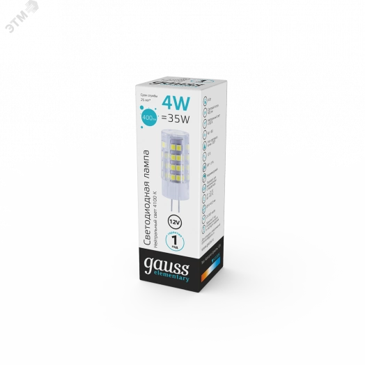 Лампа светодиодная LED 4 Вт 180 Лм 4100К G4 капсула белая DC 12 В Elementary Gauss