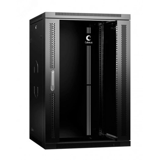 Шкаф телекоммуникационный настенный разобранный   19дюймов 18U 600x600x901mm (ШхГхВ) дверь стекло,  цвет черный (RAL 9004)