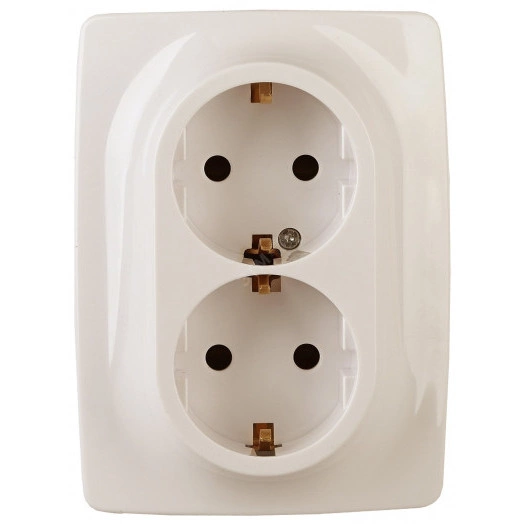 Розетка 2X2P+E Schuko со шторками , 16А-250В, б.л., Эра12, слоновая кость, 12-2008-02