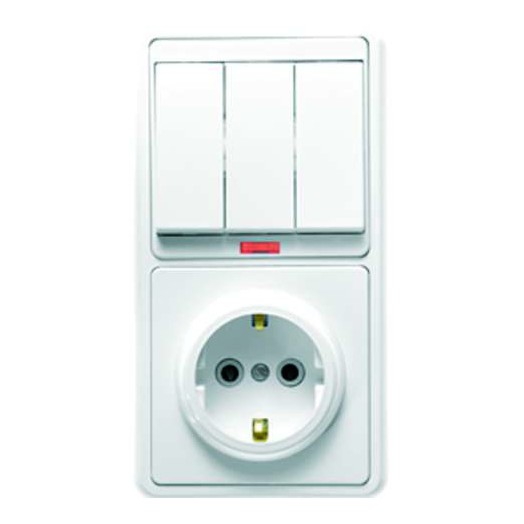 Блок БКВР-054 Бэлла (3-кл. выкл. с подсветкой + розетка с заземл.) бел. Кунцево 5845