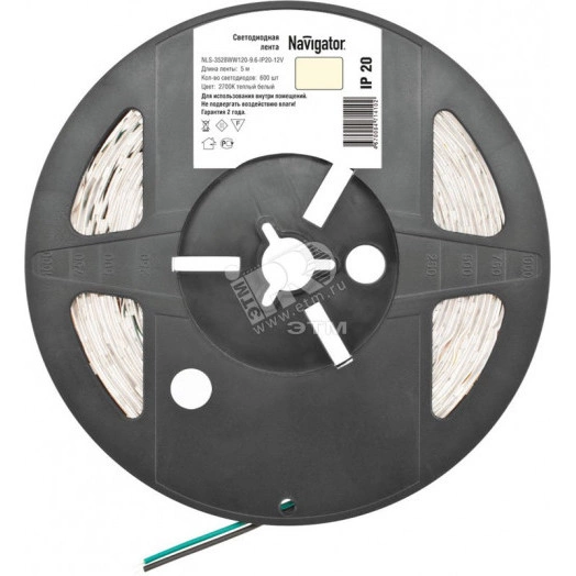 Лента светодиодная LEDх120/м 5м 9.6w/m 12В теплый белый
