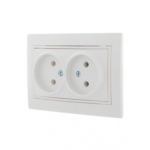 Розетка 2-м СП Mira 16А IP20 без заземл. с бел. вставкой керамика бел. LEZARD 701-0202-128