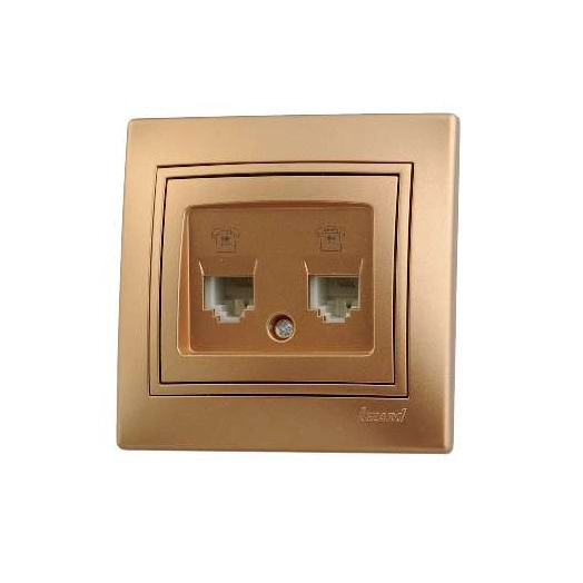 Розетка телефонная 2-м СП Mira RJ11 зол. метал. LEZARD 701-1313-138