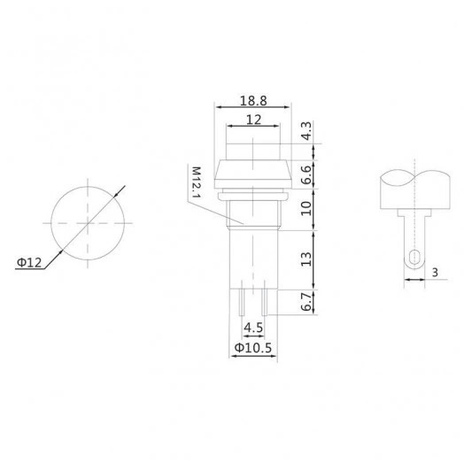 Выключатель-кнопка 250В 1А (2с) ON-OFF красн. (PBS-11А) Rexant 36-3030