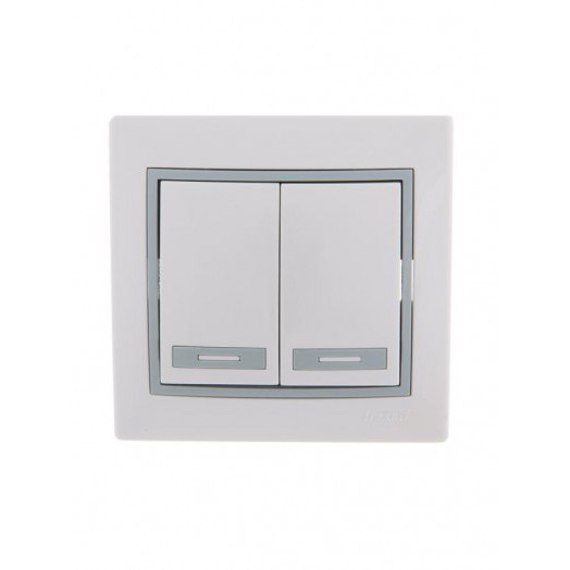 Выключатель 2-кл. СП Mira 10А IP20 с сер. вставкой бел. LEZARD 701-0215-101 Выключатель 2-кл. СП Mira 10А IP20 с сер. вставкой бел. LEZARD 701-0215-101