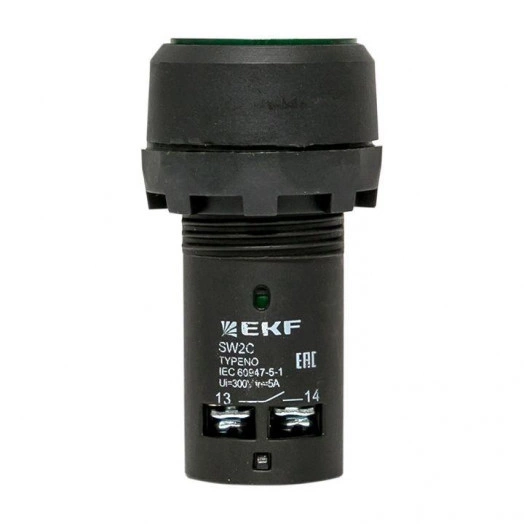 Кнопка SW2C-10D с подсветкой зел. NO 24В EKF sw2c-md-g-24
