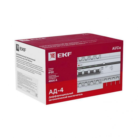 Выключатель автоматический дифференциального тока 4п 7.5мод. C 40А 30мА тип AC 4.5кА АД-4 PROxima EKF DA4-40-30-pro