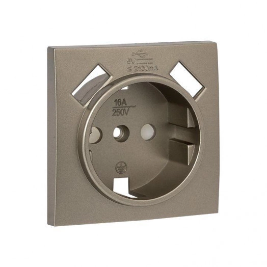 Панель лицевая Валенсия для розетки 1-м 16А защ. шторки с заземл. кашемир с 2 USB 2.1А PROxima EKF ESR16-L-028-40-2USB