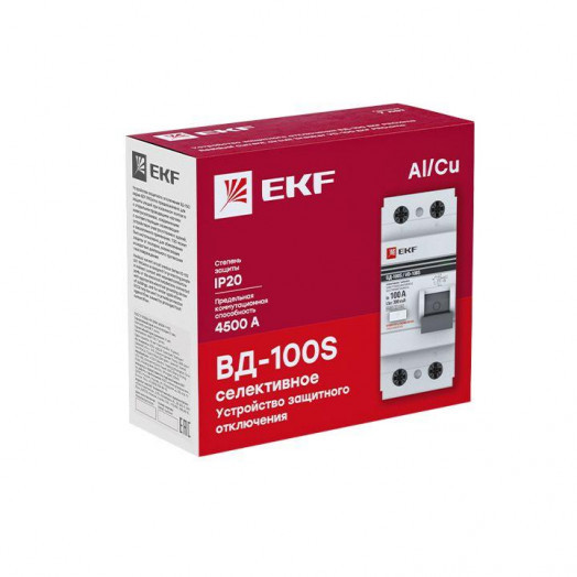 Выключатель дифференциального тока (УЗО) 2п 80А 300мА тип AC ВД-100 (электромех.) PROxima EKF elcb-2-80-300S-em-pro