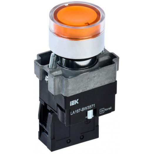 Кнопка LA167-BW3571 d22мм RC 1з с подсветкой желт. IEK BBT20-BW3571-1-12-67-K05