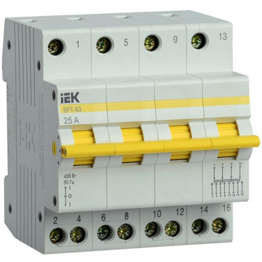 Выключатель-разъединитель трехпозиционный 4п ВРТ-63 25А IEK MPR10-4-025
