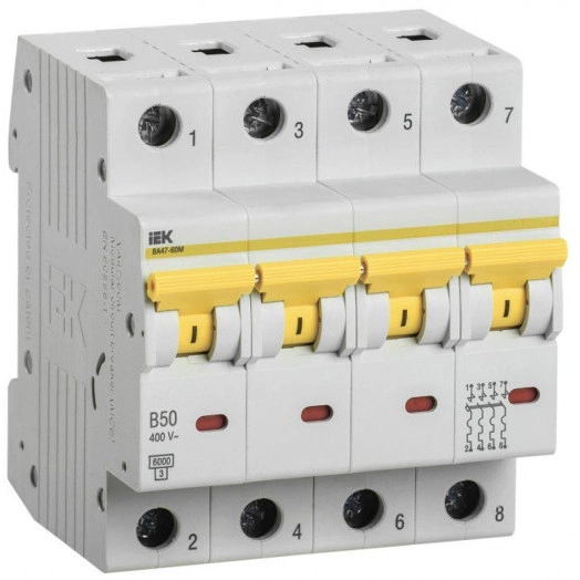 Выключатель автоматический модульный 4п B 50А 6кА ВА47-60M IEK MVA31-4-050-B