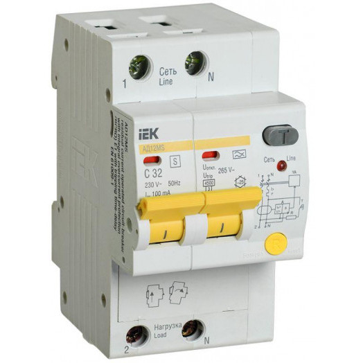 Выключатель автоматический дифференциального тока селективный 2п 32А 100мА тип A АД12MS IEK MAD123-2-032-C-100