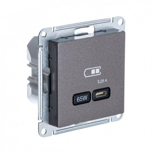 Розетка USB AtlasDesign тип C 65Вт QC PD высокоскор. ЗУ механизм мокко SE ATN000627