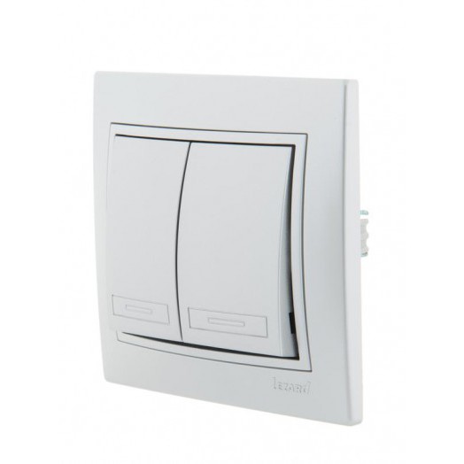 Выключатель 2-кл. СП Mira 10А IP20 со вставкой сер. метал. LEZARD 701-1010-101 Выключатель 2-кл. СП Mira 10А IP20 со вставкой сер. метал. LEZARD 701-1010-101